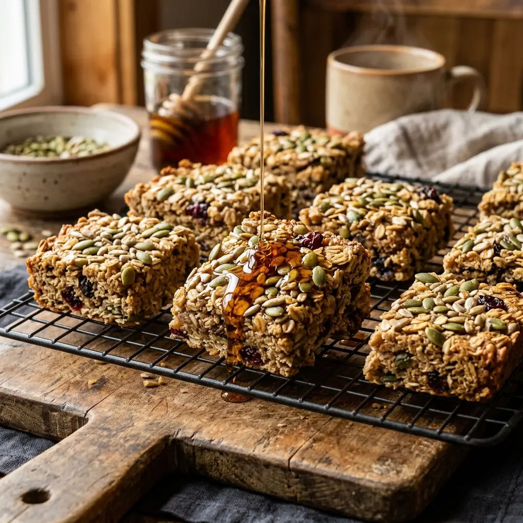 Freshly baked Oak Bark Park Maple Pumpkin Seed Bars